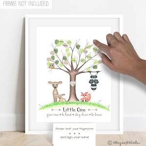 Woodland Baby Shower Fingerprint Tree, Neutral Woodland Theme Baby Shower Guestbook Alternative, Woodland Nursery, Woodland Fingerprint Tree
