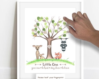 Woodland Baby Shower Fingerprint Tree, Neutral Woodland Theme Baby Shower Guestbook Alternative, Woodland Nursery, Woodland Fingerprint Tree