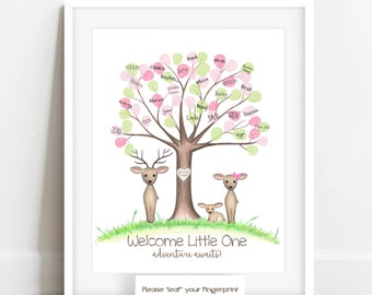 Custom Deer Thumbprint tree guestbook, fingerprint tree , oh, deer nursery, deer baby shower, fingerprint poster, hunting theme baby shower