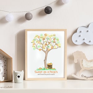 INSTANT DOWNLOAD Sweet as a Peach baby shower fingerprint tree, peach illustration, peach birthday party thumbprint tree, peach nursery art image 6