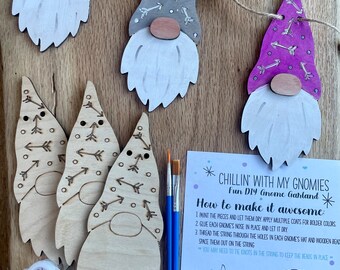 Paint Your Own Gnome Garland Craft Kit, Gnome Garden Party Ideas, Gnome Paint Kit, Kids Gnome Craft Kit, DIY Gnome Decor Ideas Kit for Kids