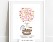 INSTANT DOWNLOAD safari guestbook, girl's baby shower ideas, hot air balloon fingerprint guestbook baby, jungle safari baby shower decor