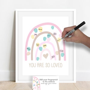 Fingerprint rainbow poster, rainbow baby shower guestbook alternative, rainbow birthday party, rainbow girl's baby shower ideas, boho chic image 5