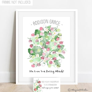 Póster de huellas dactilares para baby shower de fresa, te amamos mucho, ideas para la primera fiesta de cumpleaños de Berry, libro de visitas con huellas dactilares como alternativa