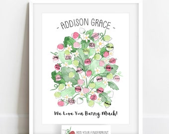 Strawberry Baby Shower Fingerprint Poster, We Love You Berry Much, Berry First Birthday Party Ideas, Fingerprint Tree Guestbook Alternative