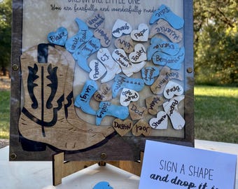 Custom Cowboy Boot 3D Signature Frame Drop Box Guest Book Alternative, Western Baby Shower Decor, Laser Cut Frame