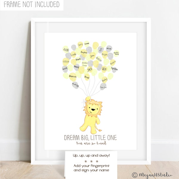 PRINTABLE Lion Fingerprint Balloon Guestbook Alternative, Lion Themed Nursery Decor, Safari Animal Baby Shower Ideas, Fingerprint Tree