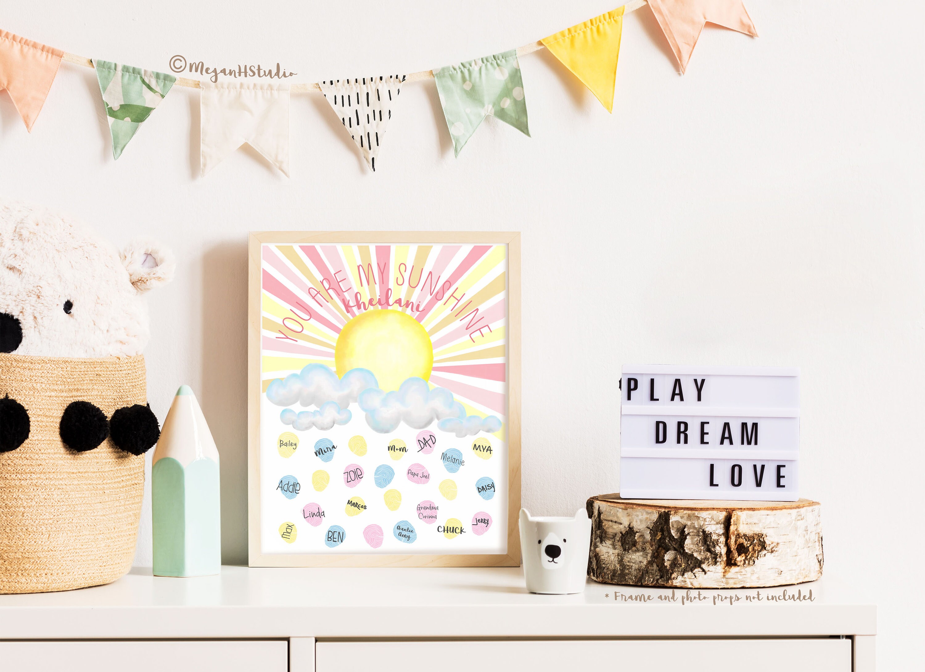 You Are My Sunshine Birthday Thumbprint Guestbook Alternative Girl's Birthday Guestbook Watercolor Sunshine Bright Girl's Room Wall Art