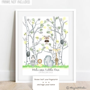 Neutral Jungle Safari Baby Shower Fingerprint Tree, Jungle Safari Nursery, Jungle Theme Baby Shower, Baby Shower Tree, Thumbprint Tree Birch
