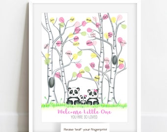 INSTANT DOWNLOAD girl's panda bear fingerprint tree, girl's panda bear baby shower, zoo animal baby shower, panda nursery, thumbprint tree