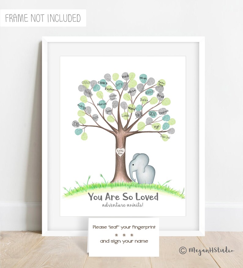 INSTANT DOWNLOAD elephant baby shower, Thumbprint tree guest book, baby shower tree, elephant nursery decor, zoo animal baby shower image 2