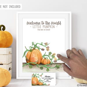 Personalized Pumpkin Patch Fingerprint Poster, Fall Baby Shower Ideas, Pumpkin Baby Shower, Little Pumpkin Thumbprint Tree Pumpkin Spice