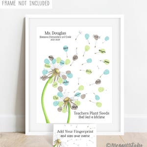 Teacher Thank You Gift Dandelion Thumbprint Poster, Teacher Fingerprint ...