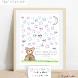 INSTANT DOWNLOAD teddy bear gender reveal, star guestbook alternative, twinkle twinkle little star, how we wonder what you are, gender guess image 1