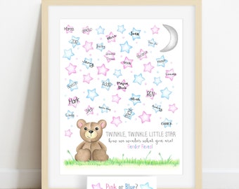 INSTANT DOWNLOAD teddybeer gender reveal, sterren gastenboek alternatief, twinkle twinkle little star, hoe we ons afvragen wat je bent, gender raden