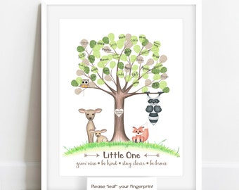 INSTANT DOWNLOAD Neutral Woodland Baby Shower Fingerprint Tree, Woodland Nursery, Unique Guestbook Ideas, Woodland Theme Fingerprint Tree