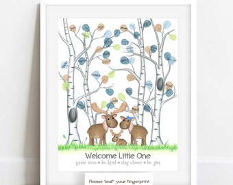 Thumbprint tree, boy’s woodland theme nursery, boy’s moose theme baby shower, fingerprint tree, moose baby shower ideas, woodland decor boys