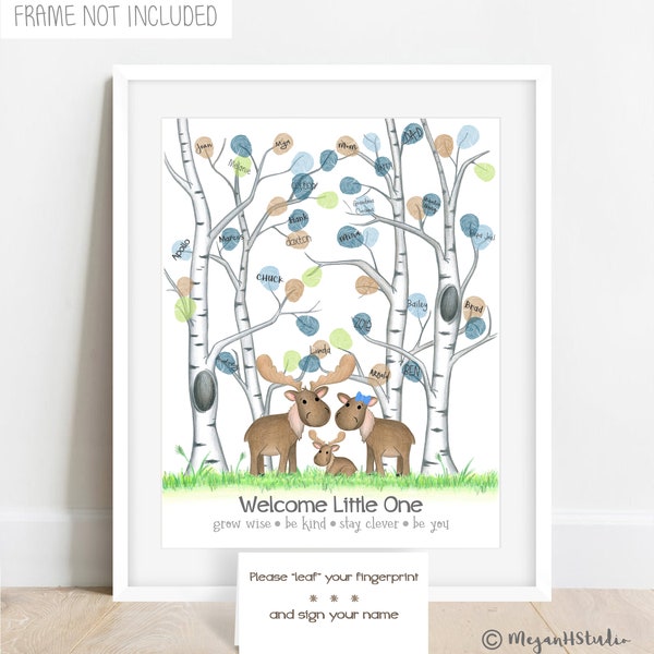 Thumbprint tree, boy’s woodland theme nursery, boy’s moose theme baby shower, fingerprint tree, moose baby shower ideas, woodland decor boys