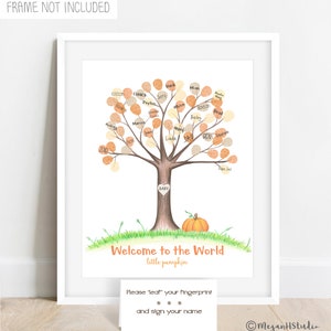 Fall Baby Shower Ideas, Little Pumpkin Baby Shower, Halloween Baby Shower Decor, Custom Gender Neutral Fall Fingerprint Tree with Pumpkin