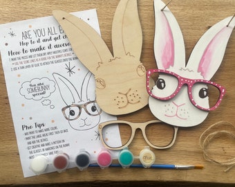 Easter Bunny Craft Kit, Paint Your Own Rabbit with Glasses, Wooden Bunny Paint Kit, Easter Craft for Kids and Adults, Spring Craft Ideas