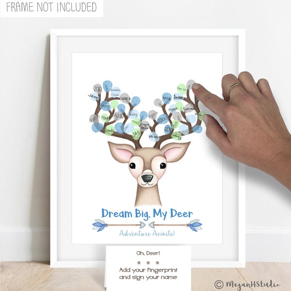 INSTANT DOWNLOAD baby shower game, deer fingerprint guestbook alternative,  thumbprint tree, deer head, hunting theme, antlers and arrows