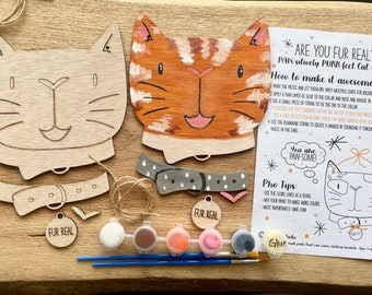 Tabby Cat Party Favor Paint Kits, Wooden 3D DIY Cat Craft Kits, Paint Your Own Cat Stocking Stuffer, Kitten Paint Party Favors Candy Free