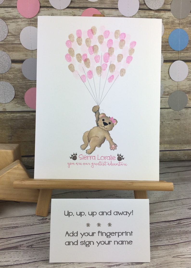 Girls teddy bear baby shower fingerprint guestbook alternative thumbprint balloon guest book girl/'s woodland baby shower Woodland theme