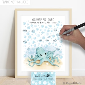 SOFORTIGER DOWNLOAD Oktopus Baby Shower Signature Poster, Meerestier Geburtstagsparty, Gästebuch Babyparty Dekor, Oktopus Kinderzimmer Dekor