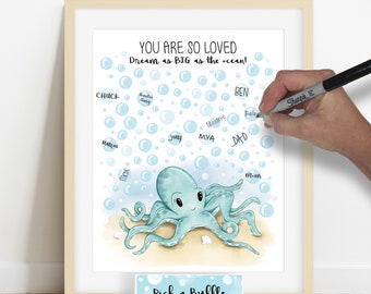 INSTANT DOWNLOAD Octopus Baby Shower Signature Poster, Sea Animal Birthday Party, Nautical Baby Shower Guestbook Alt, Octopus Nursery Decor