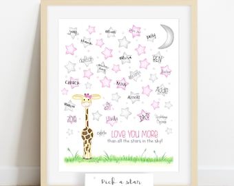 Girl's giraffe signature poster, giraffe birthday party decorations, star birthday theme, safari guestbook alt, giraffe birthday for girls