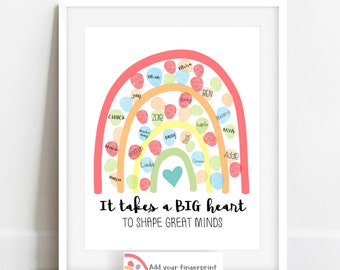 Personalized Teacher Appreciation Fingerprint Rainbow Poster, Rainbow Classroom Decor, Thumbprint Guestbook Alternative, Teacher Gift Ideas