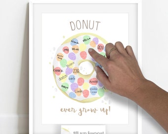 INSTANT DOWNLOAD donut theme birthday party decoration, donut baby shower, donut thumbprint tree, thumbprint guestbook alt donut party decor