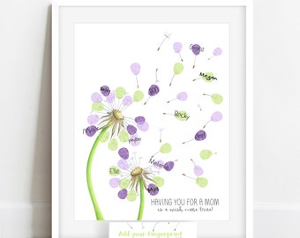 INSTANT DOWNLOAD Mother's Day Gift Ideas, Gift from Kids, Mothers Day Fingerprint Dandelion, Fingerprint Gift Idea, Gift for Mom, Thumbprint