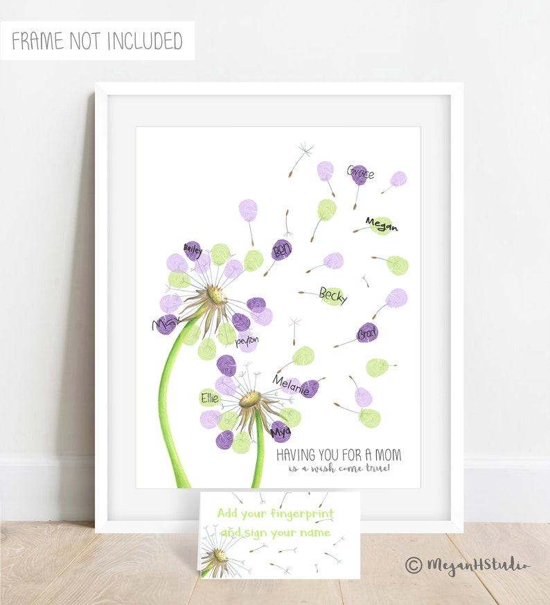 INSTANT DOWNLOAD Mother's Day Gift Ideas, Gift from Kids, Mothers Day Fingerprint Dandelion, Fingerprint Gift Idea, Gift for Mom, Thumbprint image 1