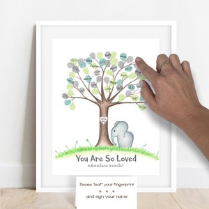 INSTANT DOWNLOAD elephant baby shower, Thumbprint tree guest book, baby shower tree, elephant nursery decor, zoo animal baby shower image 1
