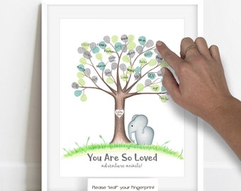 INSTANT DOWNLOAD elephant baby shower, Thumbprint tree guest book, baby shower tree, elephant nursery decor, zoo animal baby shower