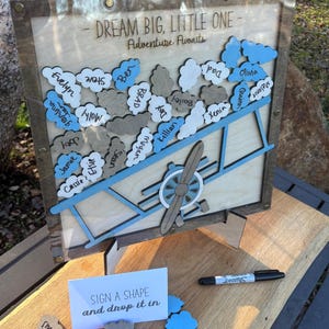 Airplane Baby Shower 3D Signature Frame Guestbook Alternative, World Traveler Baby Shower Ideas, Unique Boy&#39;s Baby Shower Guestbook Ideas