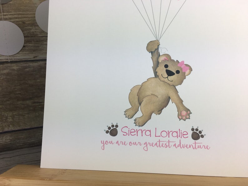 Girls teddy bear baby shower fingerprint guestbook alternative thumbprint balloon guest book girl/'s woodland baby shower Woodland theme