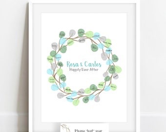 Wedding guestbook fingerprint wreath, wedding guestbook ideas, wedding wreath, thumbprint wreath guestbook, floral wedding ideas, botanical