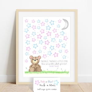 INSTANT DOWNLOAD teddy bear gender reveal, star guestbook alternative, twinkle twinkle little star, how we wonder what you are, gender guess image 2