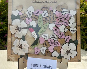 Hummingbird Baby Shower Guestbook Alternative, Laser Cut Signature Drop Box Frame, Nursery Keepsake Decor