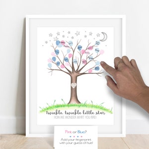 INSTANT DOWNLOAD twinkle twinkle little star gender reveal fingerprint tree, gender reveal party ideas, gender guess thumbprint tree ideas