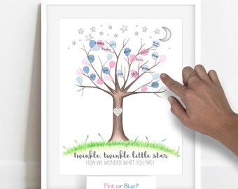 INSTANT DOWNLOAD twinkle twinkle little star gender reveal fingerprint tree, gender reveal party ideas, gender guess thumbprint tree ideas