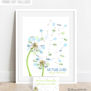 PRINTABLE dandelion thumbprint guestbook alternative, fingerprint dandelion, wedding guestbook, dandelion thumbprint art, dandelion theme