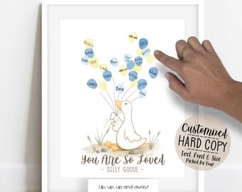 Boy's Silly Goose Fingerprint Poster Baby Shower Guestbook Alternative Birthday Party Thumbprint Sign