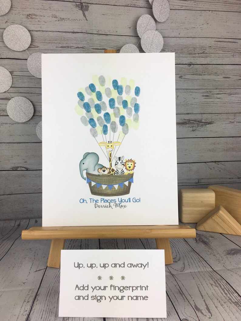 Jungle Safari Baby Shower Ideas Jungle Fingerprint Sign In Thumbprint Balloon Guestbook Elephant Baby Shower Hot Air Balloon Guest
