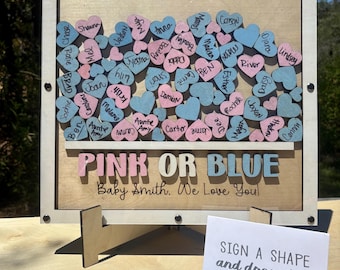 Gender Reveal Party Guestbook Alternative - 3D Signature Frame for Baby Shower, Pink or Blue Drop Box Sign Boy or Girl