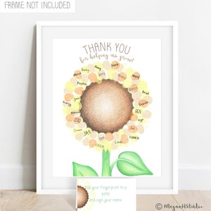 INSTANT DOWNLOAD teacher appreciation gift ideas, sunflower classroom decor, school staff appreciation, thumbprint sunflower, thank you gift image 2