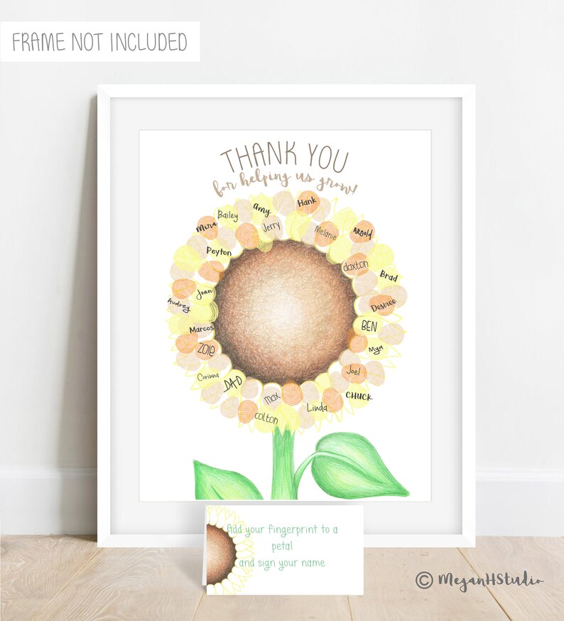 INSTANT DOWNLOAD teacher appreciation gift ideas, sunflower classroom decor, school staff appreciation, thumbprint sunflower, thank you gift image 2