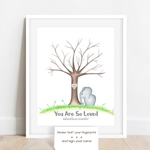 INSTANT DOWNLOAD elephant baby shower, Thumbprint tree guest book, baby shower tree, elephant nursery decor, zoo animal baby shower image 3